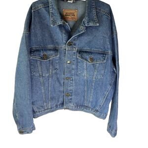 Vtg Bullseye‎ Classic Jeanswear Denim Blue Jean Trucker Jacket L Rockabilly